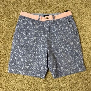 Tommy Hilfiger Blue Floral Flat Front Shorts with Pink Waistband